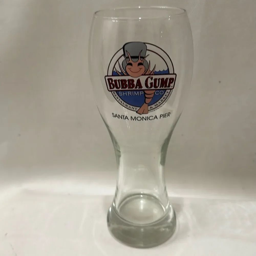 Bubba Gump Shrimp Co. Clear Glass Bar Accessory Santa Monica Pier 20 Oz Red Blue